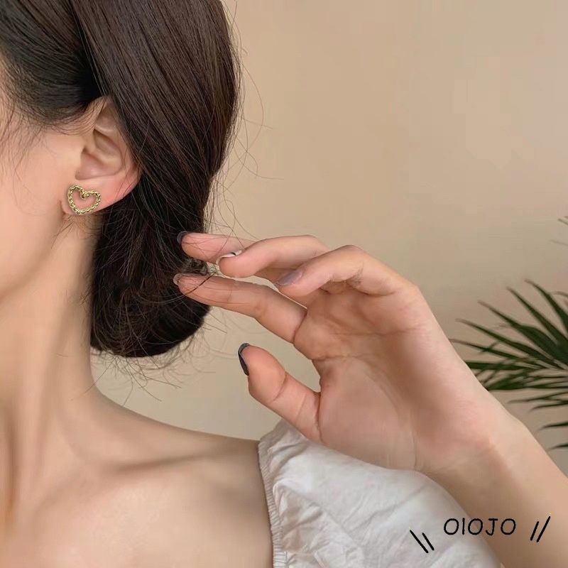 Korea Fashion Anting-Anting Sederhana Temperamen Paduan Telinga Studs Set Kupu-kupu Cinta Hati Perhiasan Untuk Wanita - ol