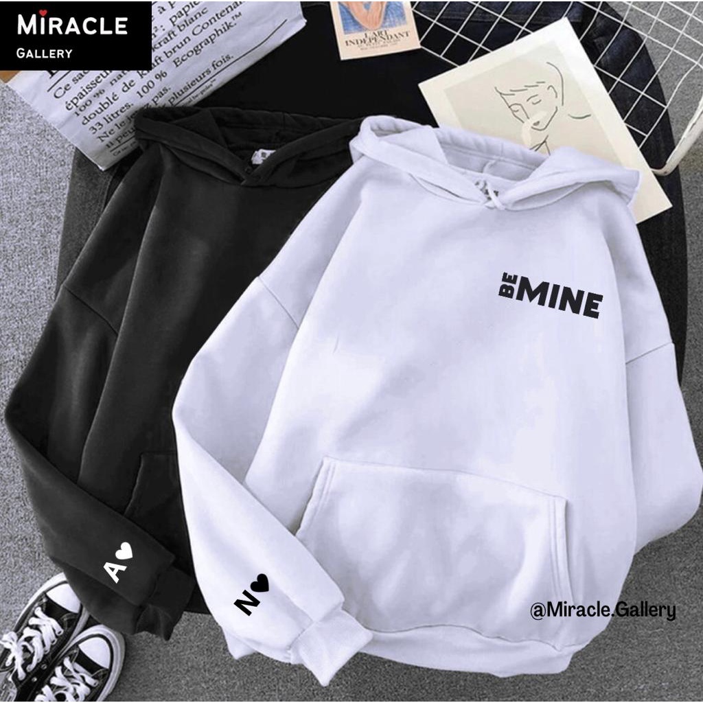 Sweater Hoodie Couple / Jaket Pasangan BE MINE CUSTOM 1 HURUF DILENGAN Bahan Fleece Premium