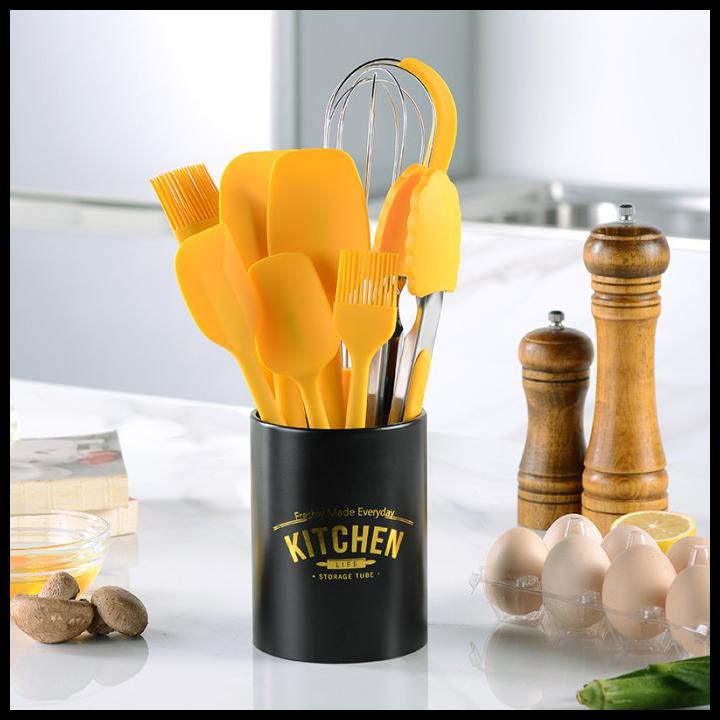 Silicone Utensil Set 9 Pcs / Peralatan Masak Spatula Silikon Kuning