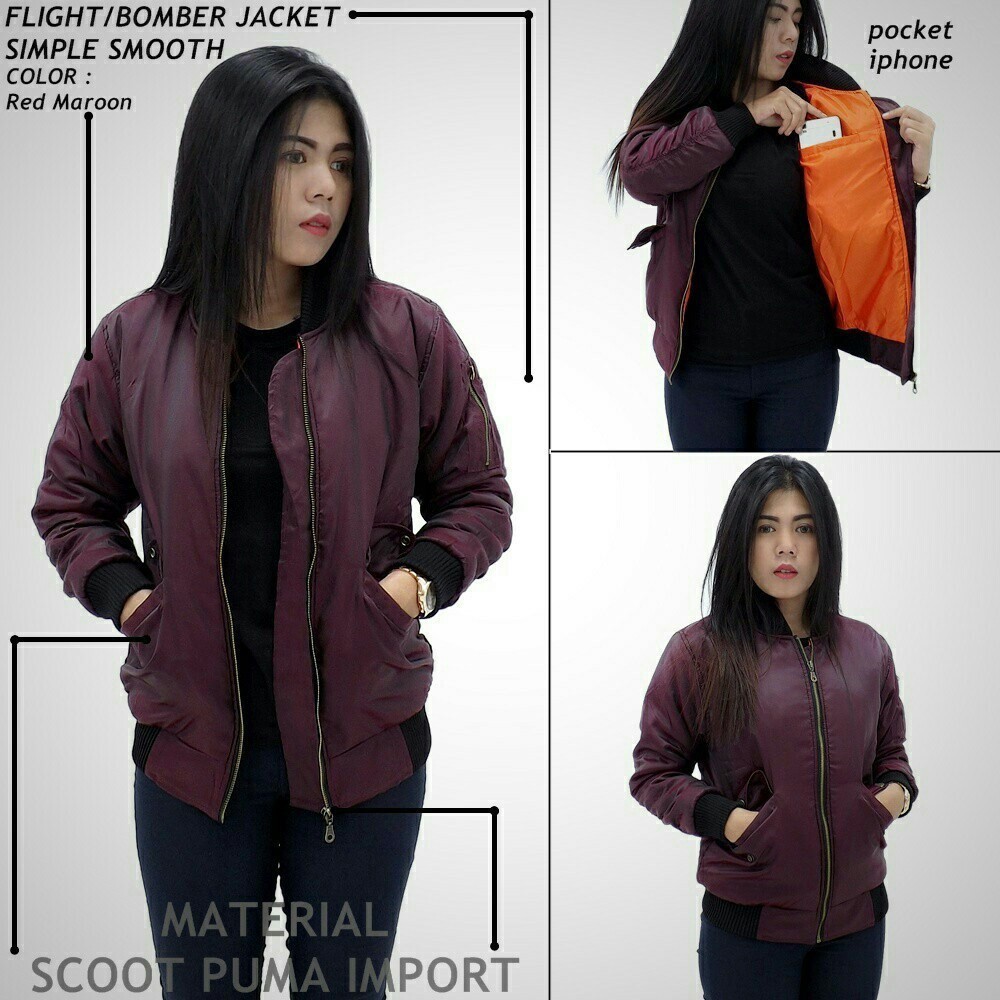 Jaket Bomber Polos Cewe / Jaket Pilot Wanita Taslan JN Waterproof / Jaket Motor Cewek Bikers Outdoor