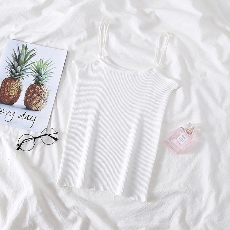 Korean Square Neck Knit Tanktop Rajut Polos C020-White