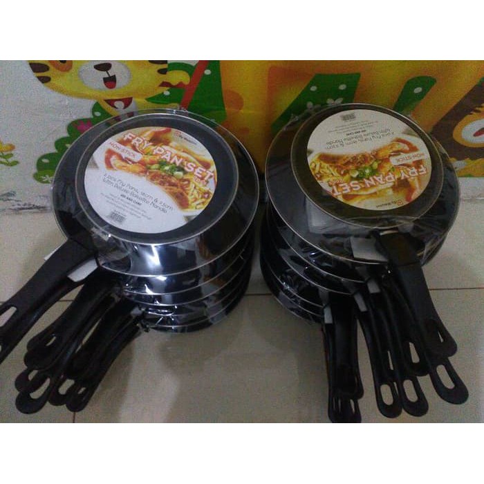 Teflon Maspion Frypan Fancy Hitam Set Isi 2 Anti Lengket Wajan Size18 &amp; 23 cm Terlaris