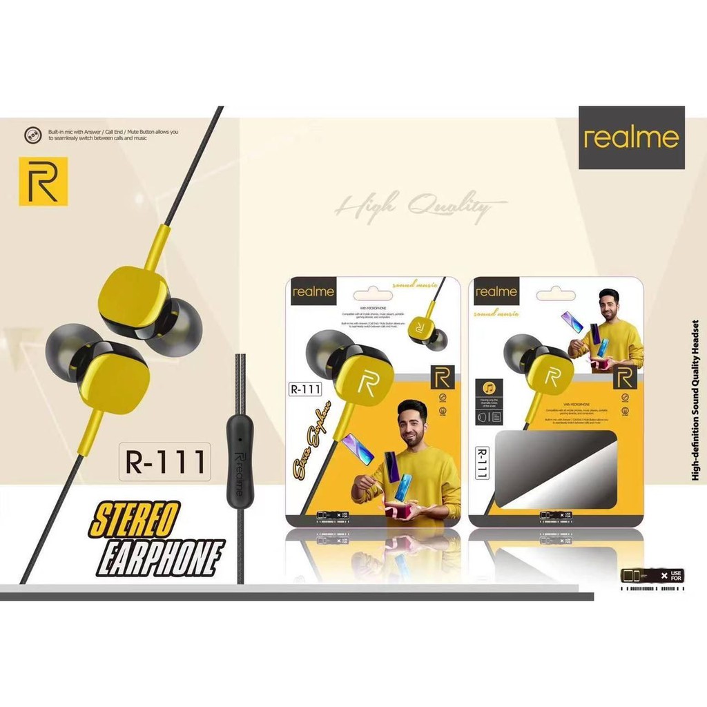 MURAH YG BUKAN MURAHAN.. Headset/Handsfree REALME R111 Music Earphone Feel The Real Bass