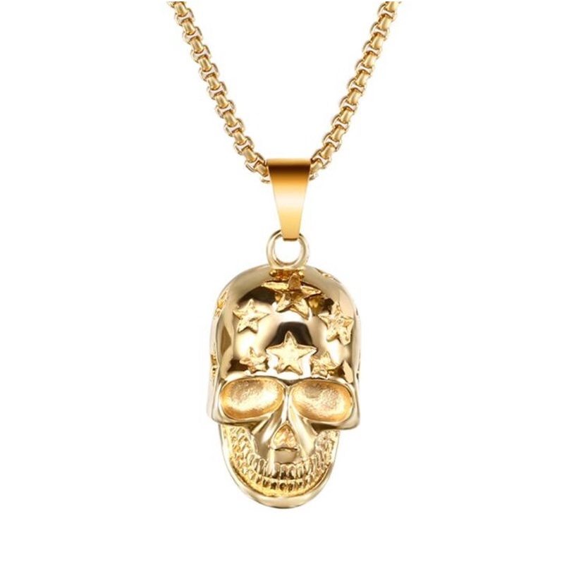 Fashion New Stainless Steel Rock Star Skull Necklace Pendant Skeleton Fashion Men and Women Jewelry