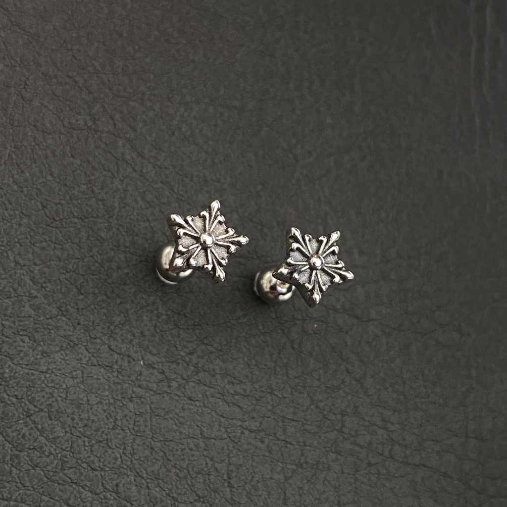 Anting Stud Desain Bintang Salib Bahan Sterling Silver Gaya Vintage Untuk Wanita