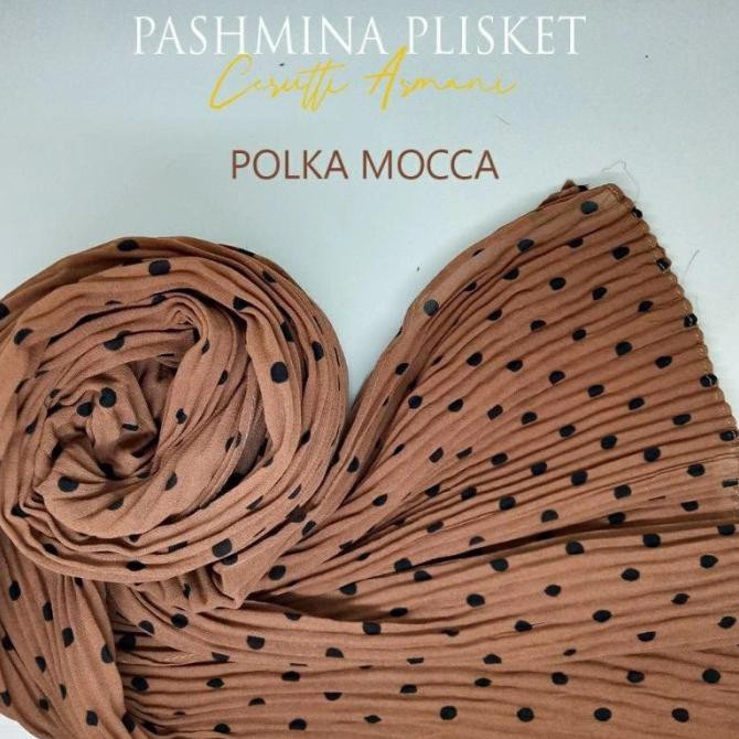 Pashmina Plisket Polkadot Bahan Ceruty - Hazelnut Si.Utun
