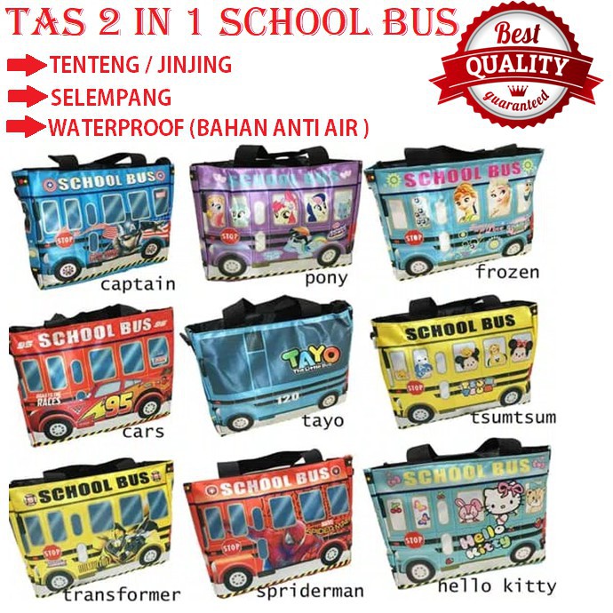 BAJ TAS 2 IN 1 NGAJI TENTENG / SELEMPANG SLEMPANG ANAK LES KARAKTER  / IMPORT SCHOOL BUS BE / TA041