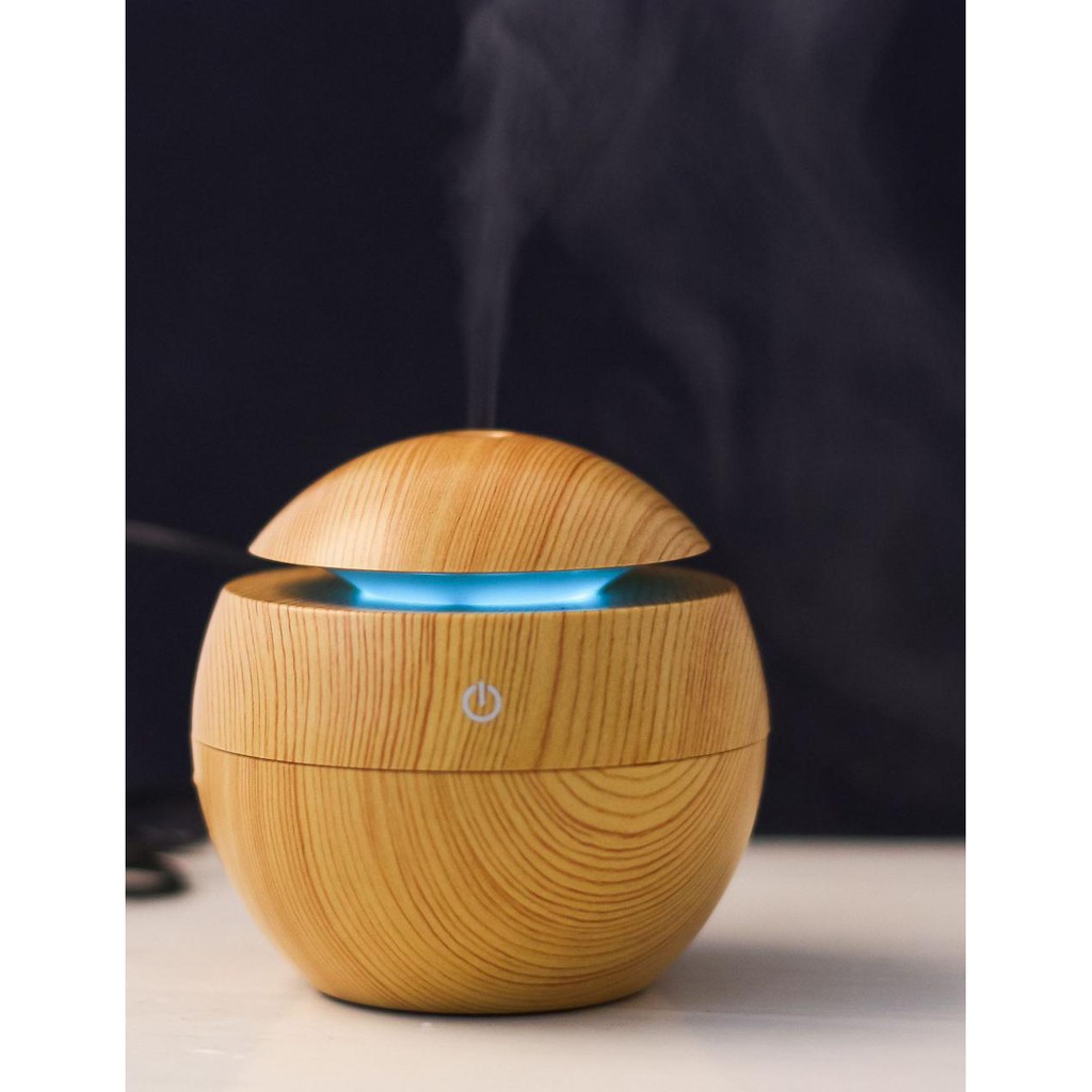 [TAFFWARE] Humidifier Aromatherapy Ultrasonic Pewangi Ruangan Air Diffuser Aroma Terapi Purifier Oil Nano Spray-Bulat Kuning Kayu A