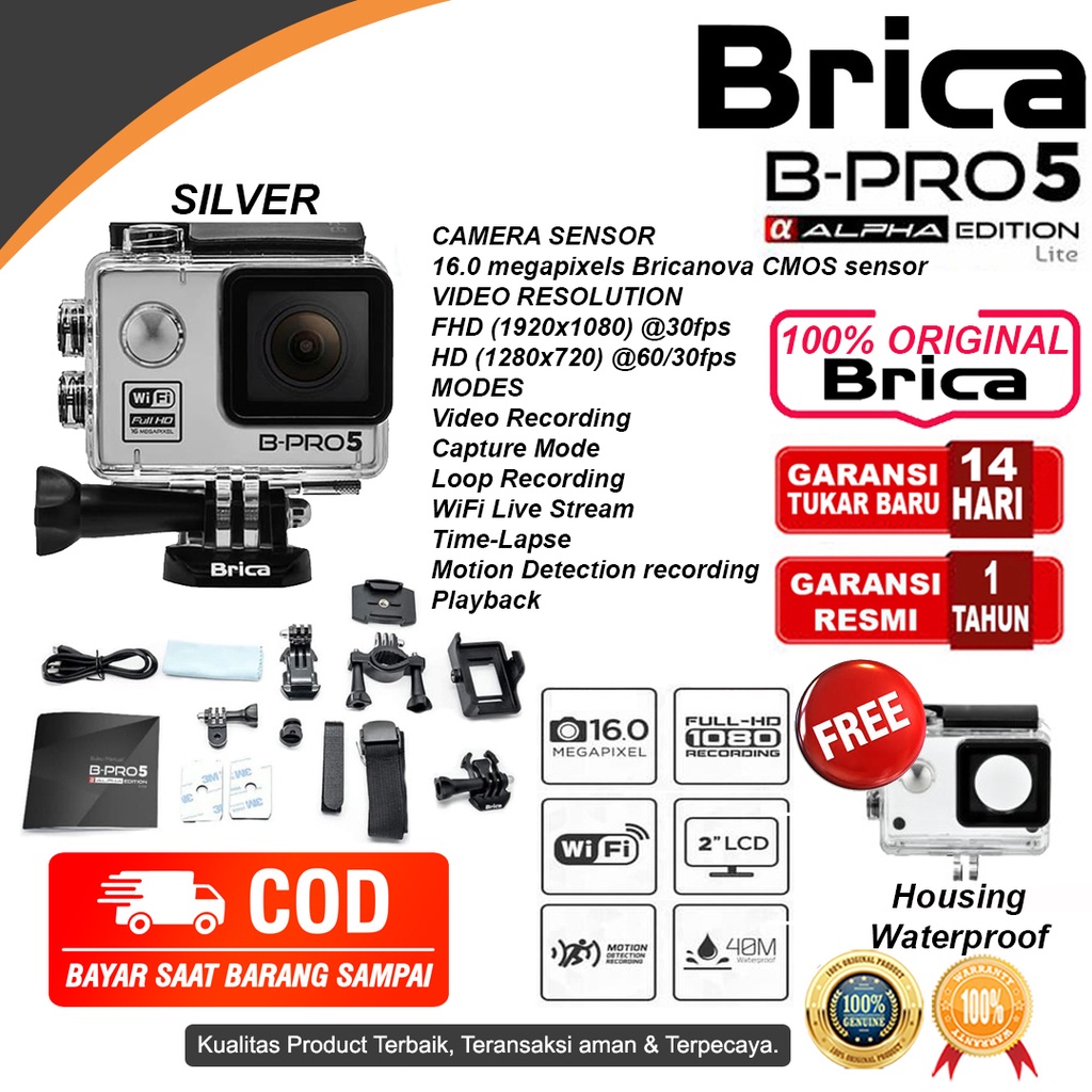 Brica B-Pro 5 Alpha Edition Action Cam AE3S -  AE Basic - AE Lite - AE1 4K - AE2 - AE2S - Kamera Brica-AE LITE SILVER