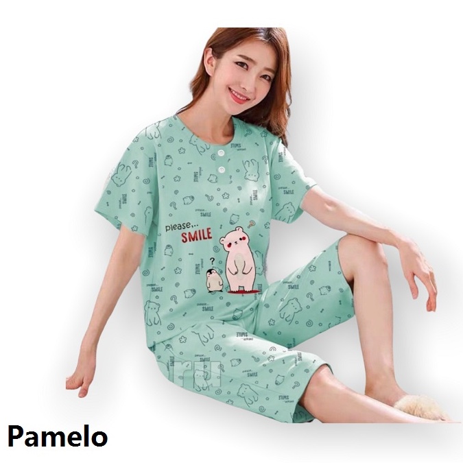 Pamelo Piyama 3/4 Baby Doll Murah Suplier Sleep Wear All Size Baju Tidur Wanita kaos Katun Stelan Stage2 Baju Tidur Murah Produk Terlaris