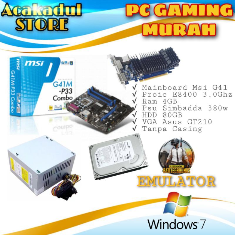 Paket PC Gaming Murah Intel Core 2 Duo E8400 Ram 4GB Tanpa Casing