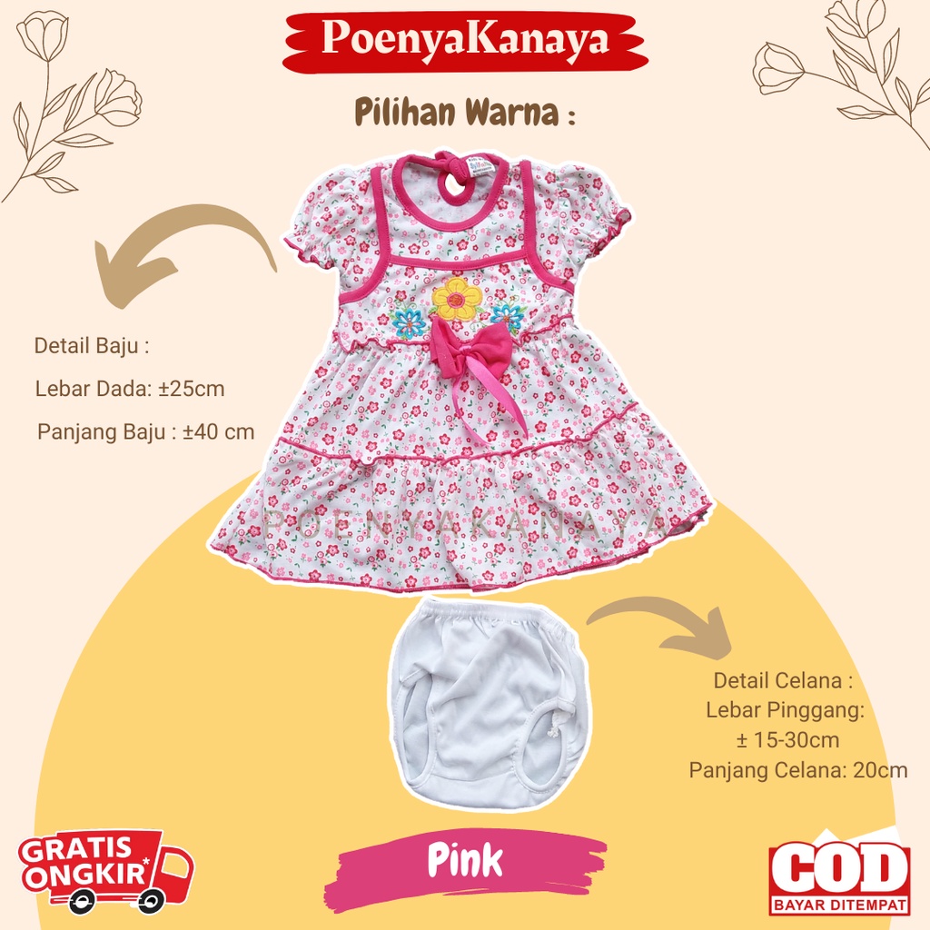 Dress Bayi Pendek Bunga Pita Matahari Syifana 0-6 Bulan DS83