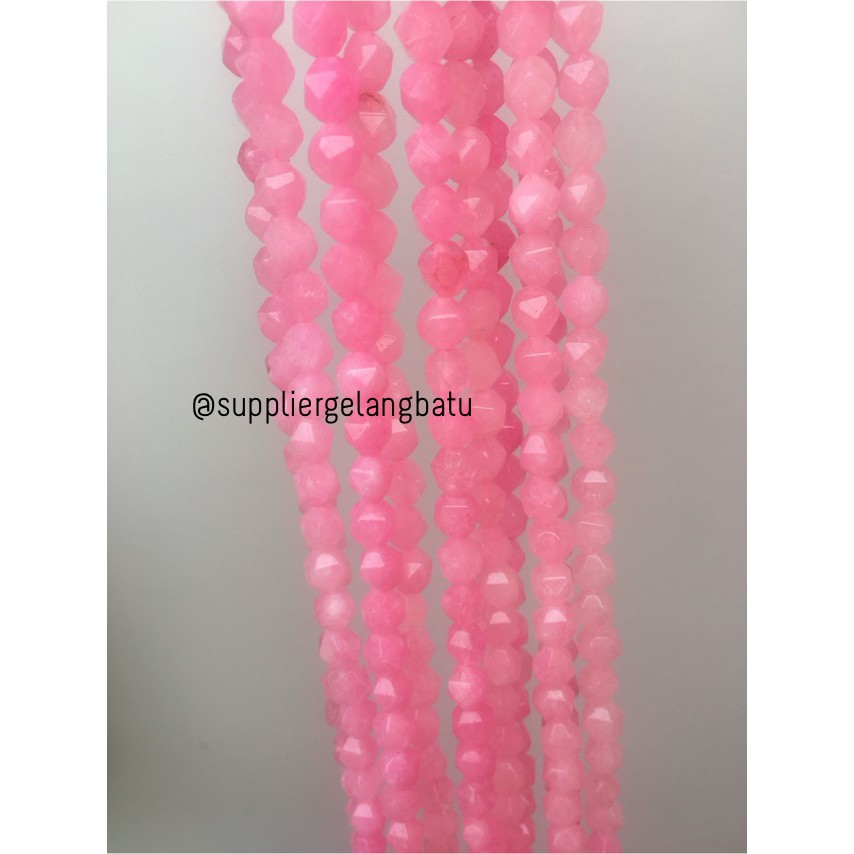 batu faceted hexagon Stone 8mm pink agate akik bahan gelang kalung aksesoris bahan supplier wanita