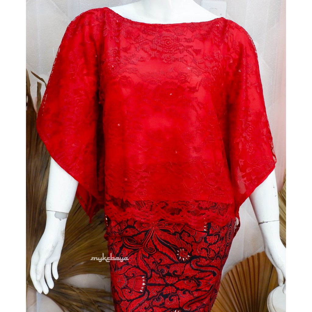 PROMO Kebaya Batwing Crop Top Casual Modern Kelelawar Brokat Brukat Wisuda Pesta Resepsi Kondangan