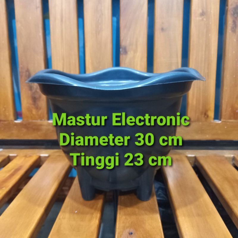 POT TANAMAN BUNGA PLASTIK KAKI PUTIH HITAM DIAMETER 30cm