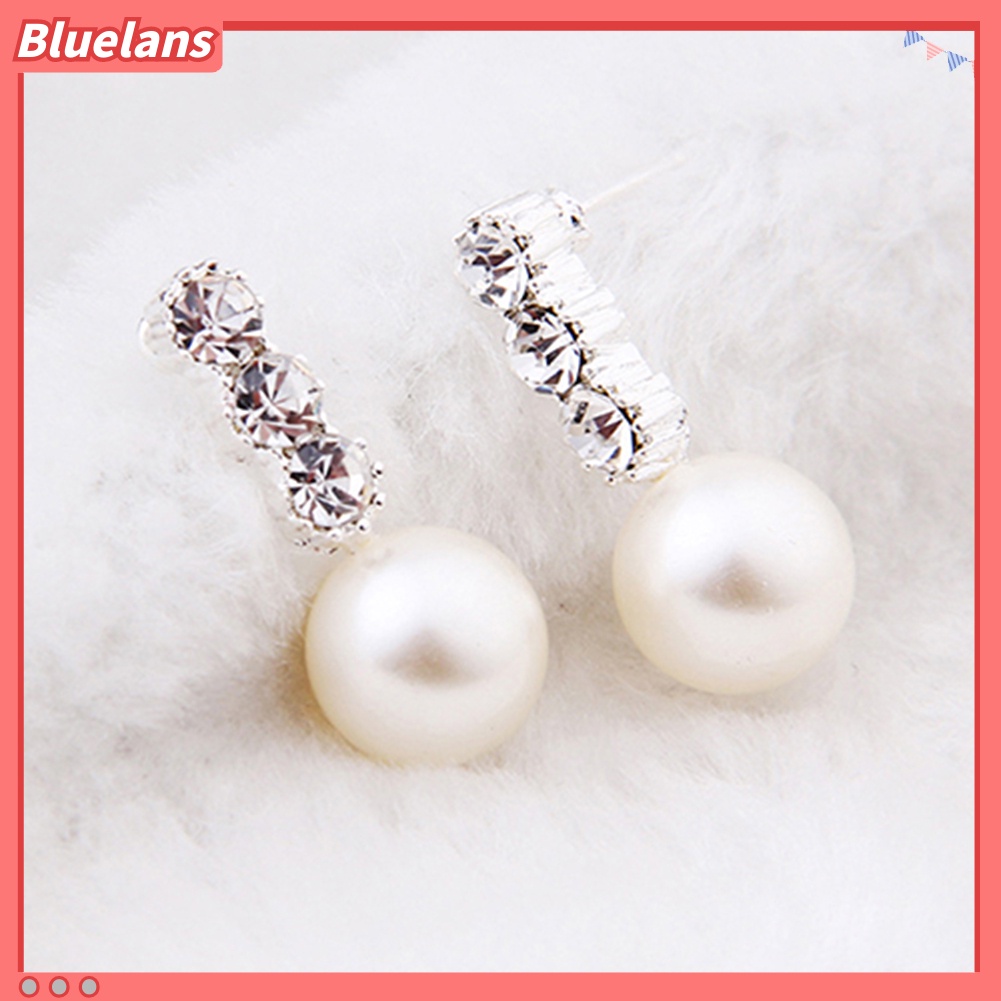 Bluelans Women White Faux Pearl Earrings Rhinestone Eardrop Ear Studs Bride Jewelry