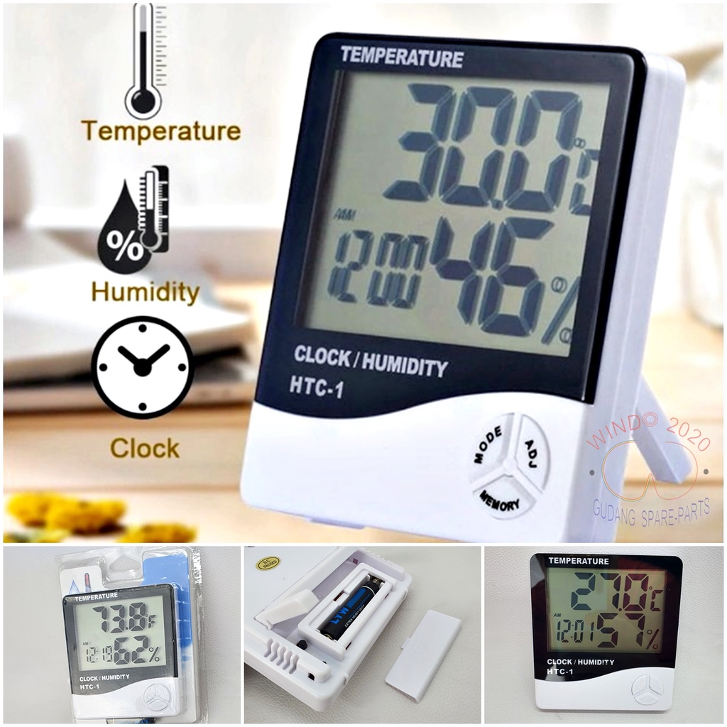 ALAT UKUR SUHU &amp; JAM DIGITAL | PENGUKUR TEMPERATURE RUANGAN | THERMOMETER HYGROMETER CLOCK HTC-1