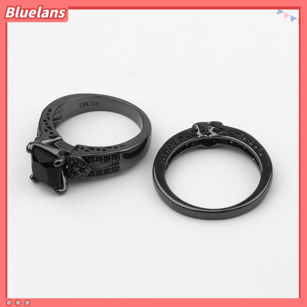 2pcs / Set Cincin Cubic Zircon Warna Hitam Untuk Pria Dan Wanita