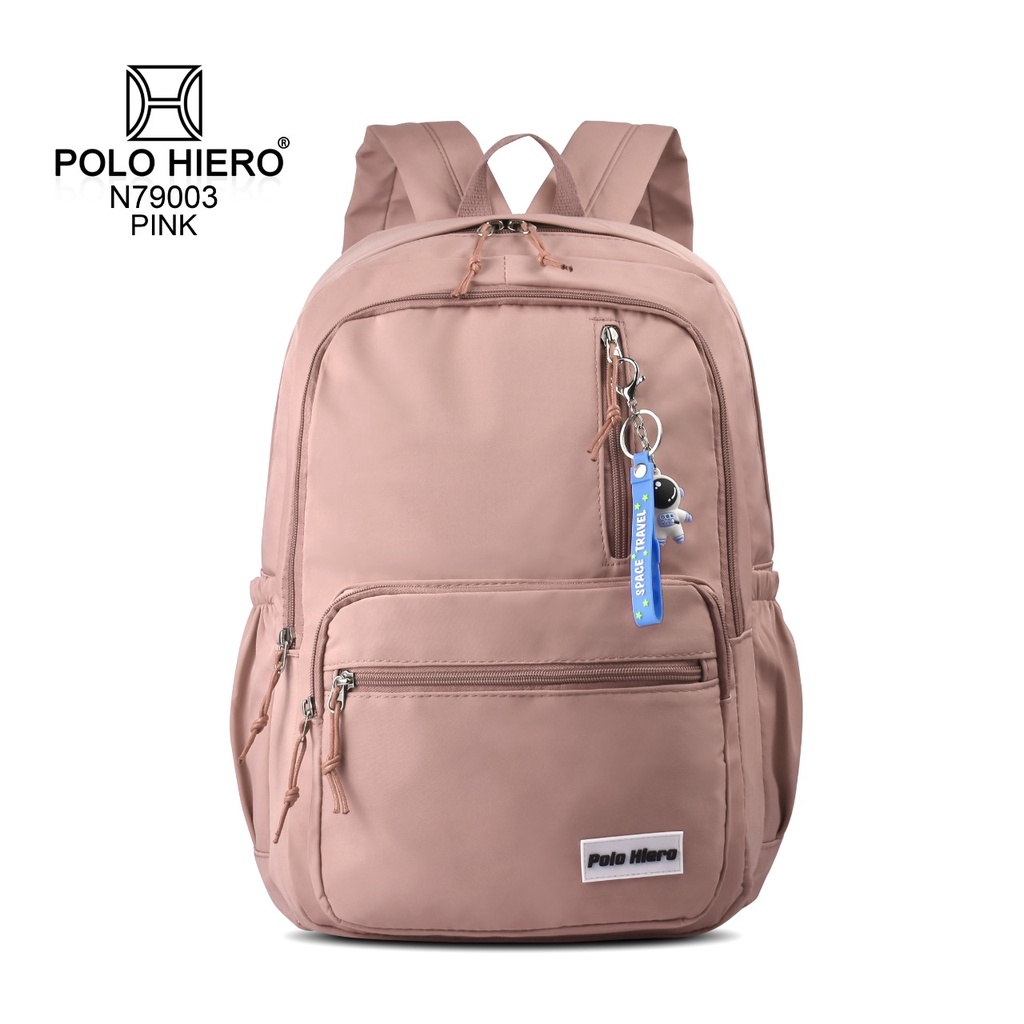 Polo Hiero Tas  Sekolah Polo Hiero N79003 Tas Ransel Wanita Free Gantungan Kunci-Pink