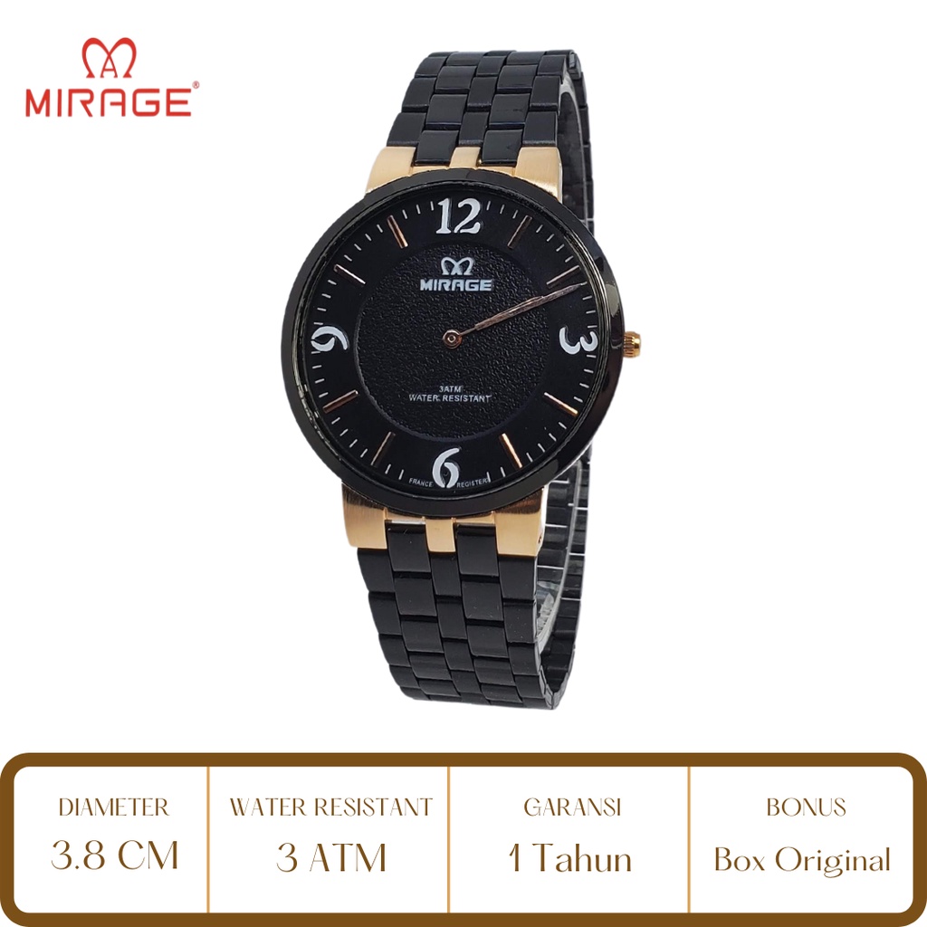 Mirage Watch Official Jam Tangan Couple Pria Wanita Mirage Hitam Rose Gold 8532 2 Jarum M