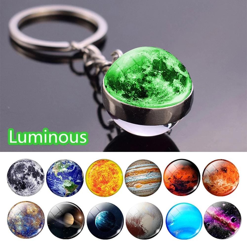 Needway   Planet Keyring Earth Hadiah Ulang Tahun Double Side Galaxy Moon Nebula Luminous