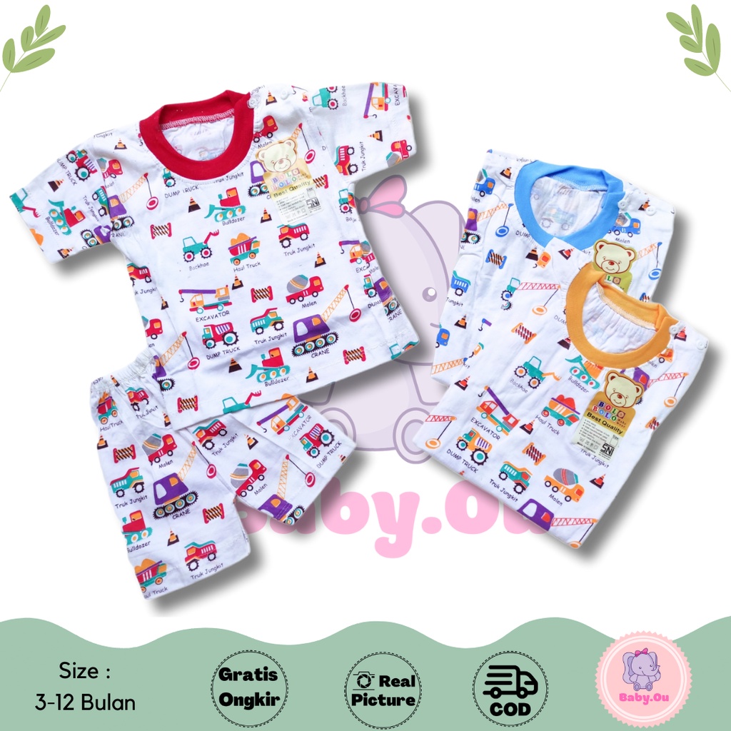 Setelan Baju Bayi Lengan Pendek Celana Pendek Motif Truck / Setelan Pendek Bayi Murah / Baju Bayi Pendek Merk Bolo-bolo / Baju Harian Bayi / Baby.ou_