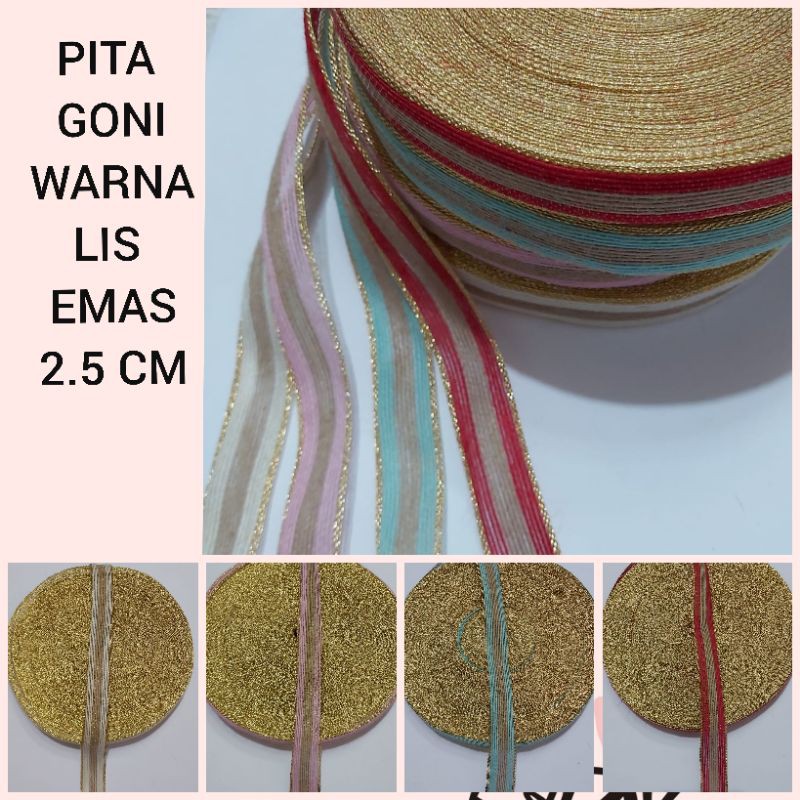 PROMO: PITA GONI COKLAT - PUTIH / YUTE/ BURLAP / HESSIAN / BAHAN DEKOR