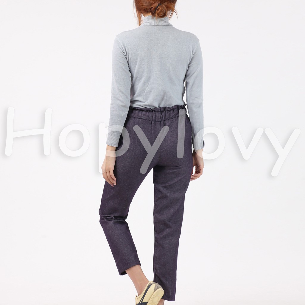 HOPYLOVY - Celana Panjang Wanita Katun Denim Full Pinggang Karet / Miya Pants