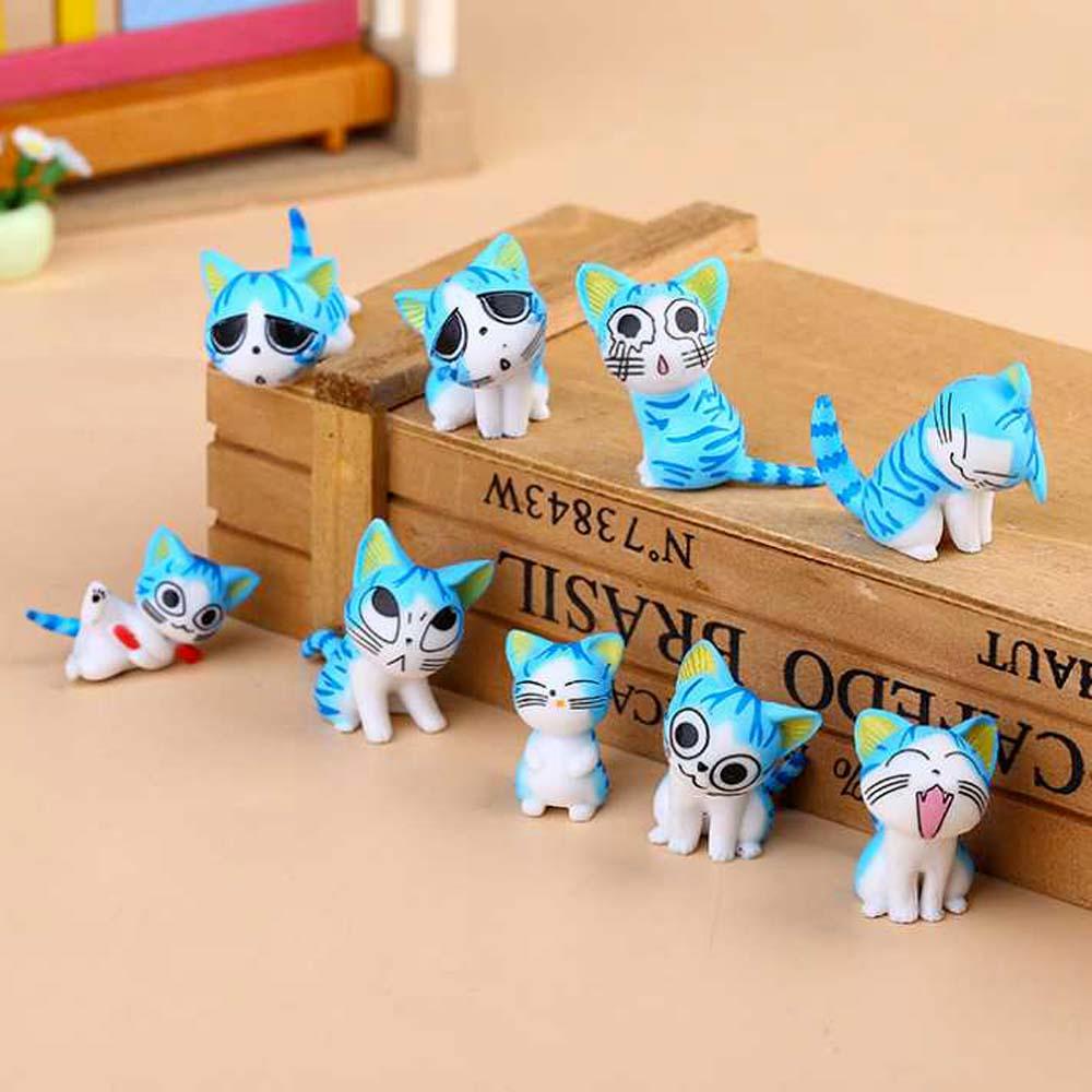 Lanfy Keju Model Kucing Lucu 9 Pcs Patung Miniatur Ornamen DIY Kerajinan Peri Taman Bayi Menemani Mainan