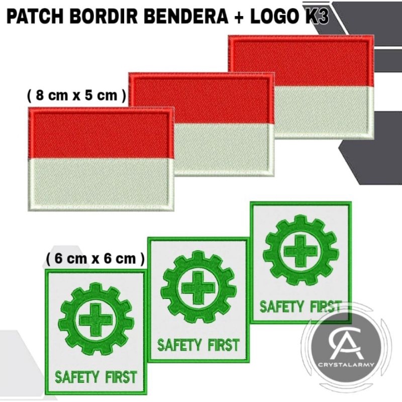 logo bendera merah putih dan safety bet bordir