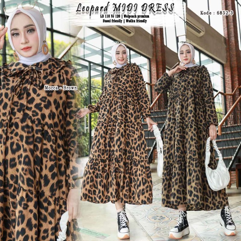 GAMIS LEOPARD MIDI DRESS HOMEDRESS WOLFIS BUSUI MOTIF MACAN LD 110