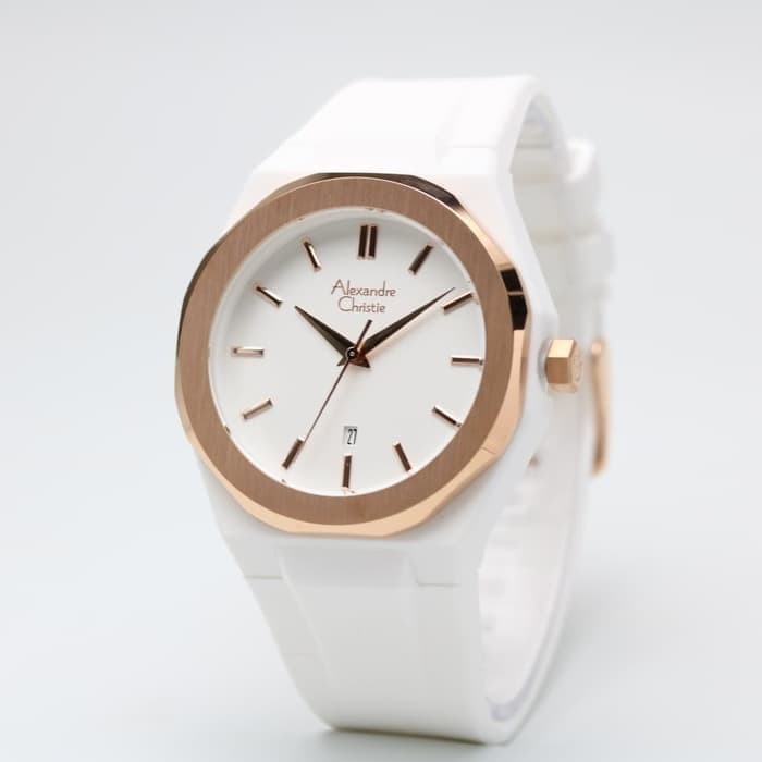 Jam Tangan Pria Alexandre Christie AC 8613 Rosegold Putih Original