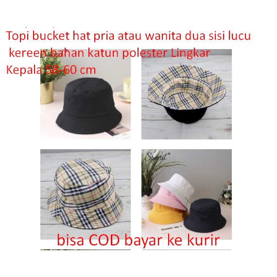 Topi bucket hat pria atau wanita dua sisi lucu kereen bahan katun polester Lingkar Kepala 58-60 cm
