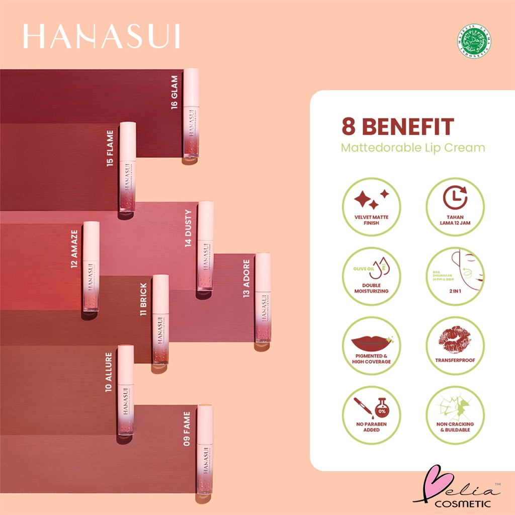 ❤ BELIA ❤ HANASUI ✔️BPOM BOBA Mattedorable Lip Cream Tintdorable Lip Tint | Lip Stain | Matcha Latte Edition | Lipstick dual function bibir blush on lip and cheek