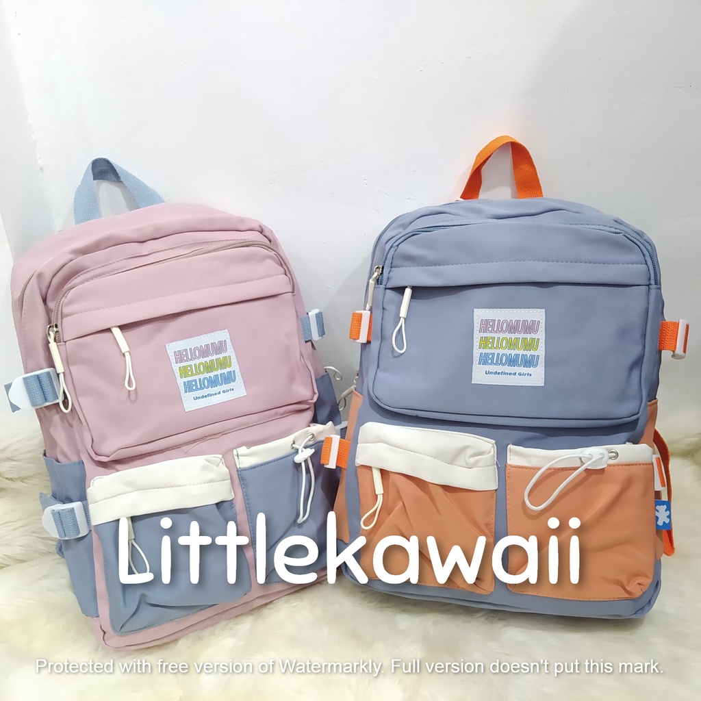 LK/ Tas Ransel Laptop Backpack Parasut Sekolah Fashion Korean Style Remaja Warna Warni Cute Gesper Import