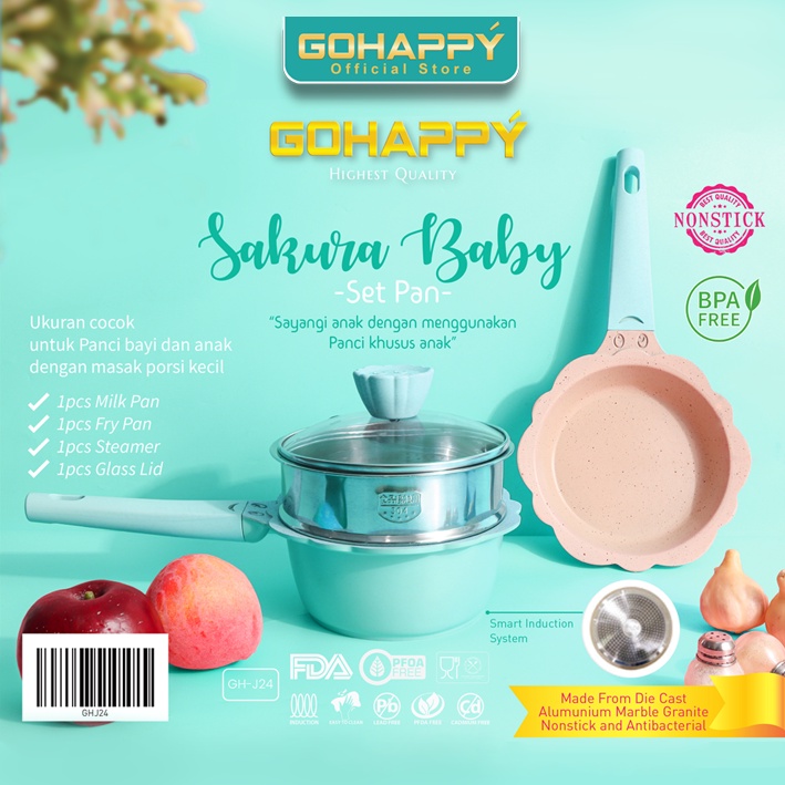 PANCI BAYI GOHAPPY 4PC Sakura Tosca GHJ24T Perlengkapan Cookware set baby pan - peralatan dapur masak frypan Saucepan