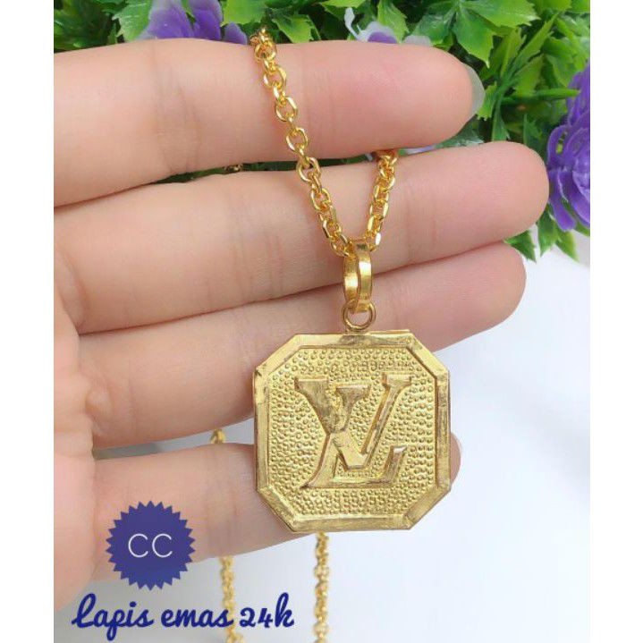 (NOV) PROMO Set Perhiasan Lapis Emas 24 Karat Xuping Kalung Liontin LV Permata Gold Mewah Titanium