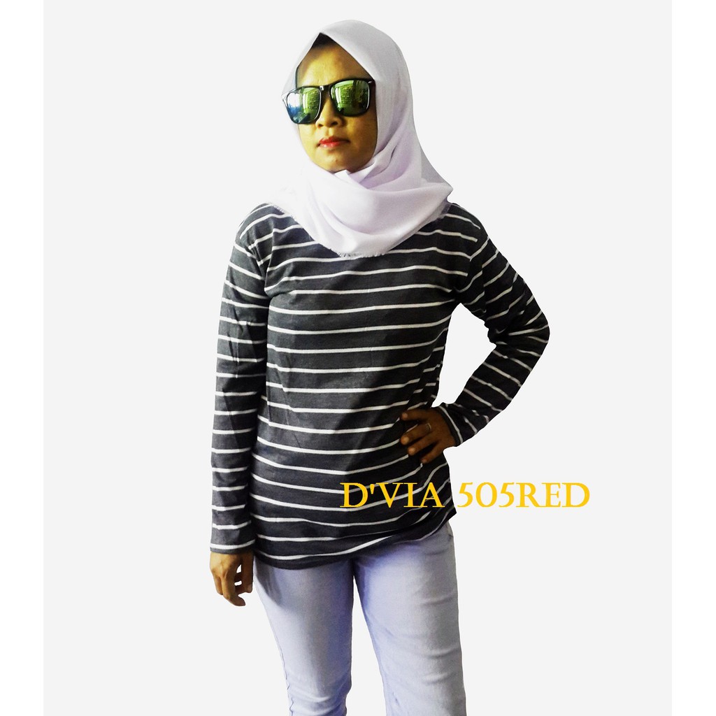 Kaos lengan panjang wanita loreng T shirt wanita kaos salur kaos muslimah kaos oblong wanita lengan
