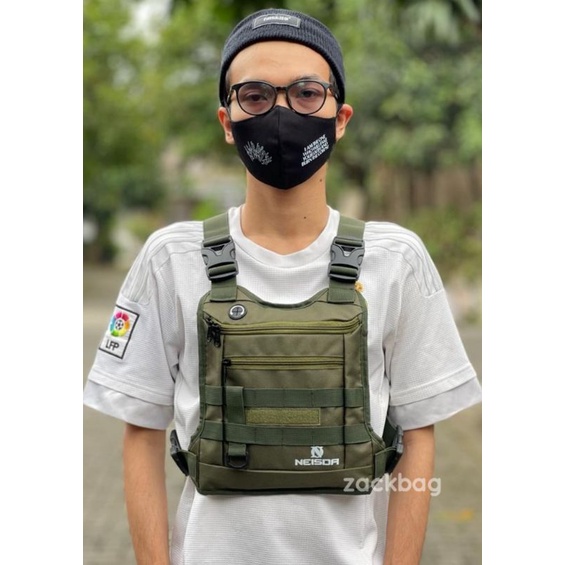 Tas dada pria Chest bag rig Neisda black tactical V3