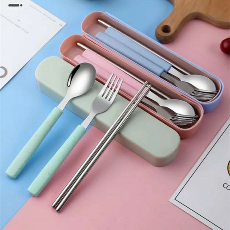 Alat makan sendok garpu sumpit Anak set Stainless Steel & set Jerami