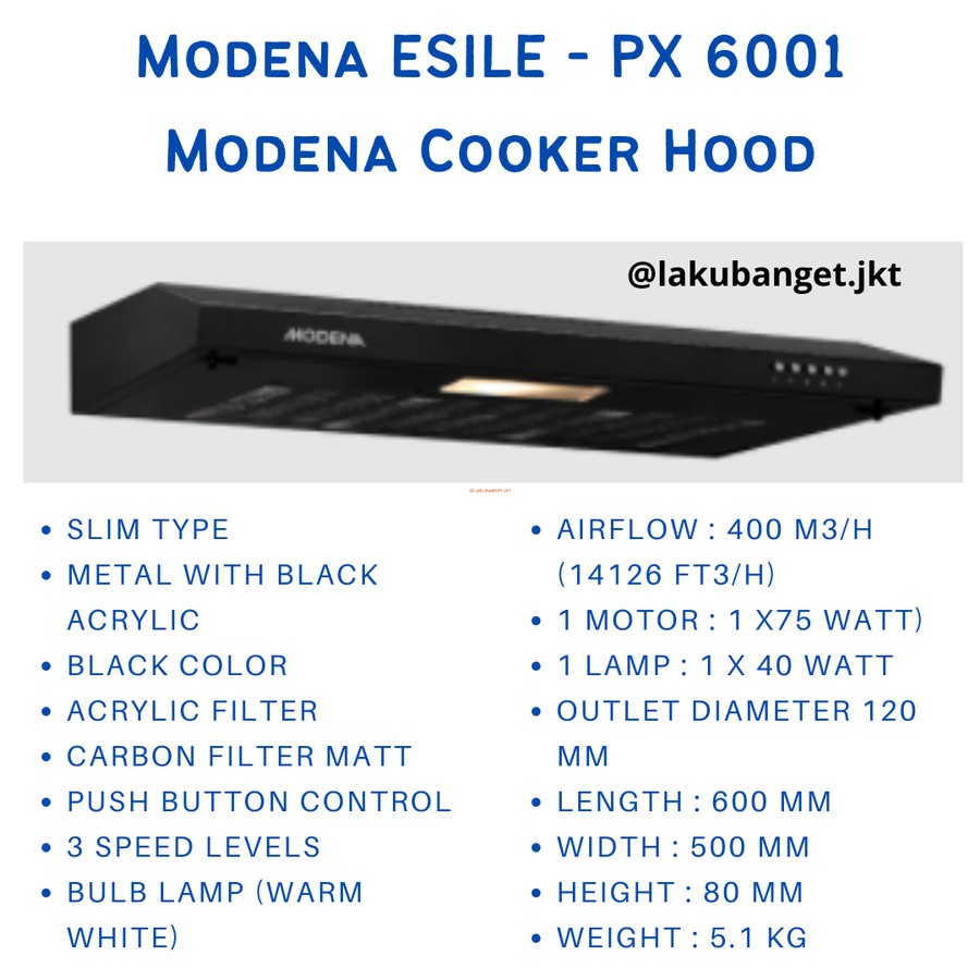 Modena ESILE - PX 6001 Cooker Hood / Modena Cooking Hood PX6001 / PX-6001 Garansi Resmi