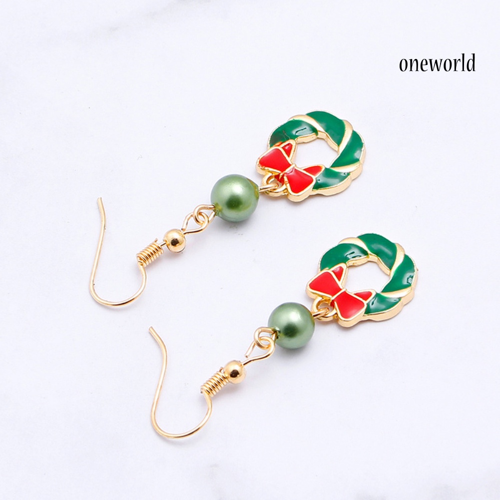 OW@ Women Enamel Christmas Santa Claus Tree Deer Dangle Hook Earrings Xmas Gift