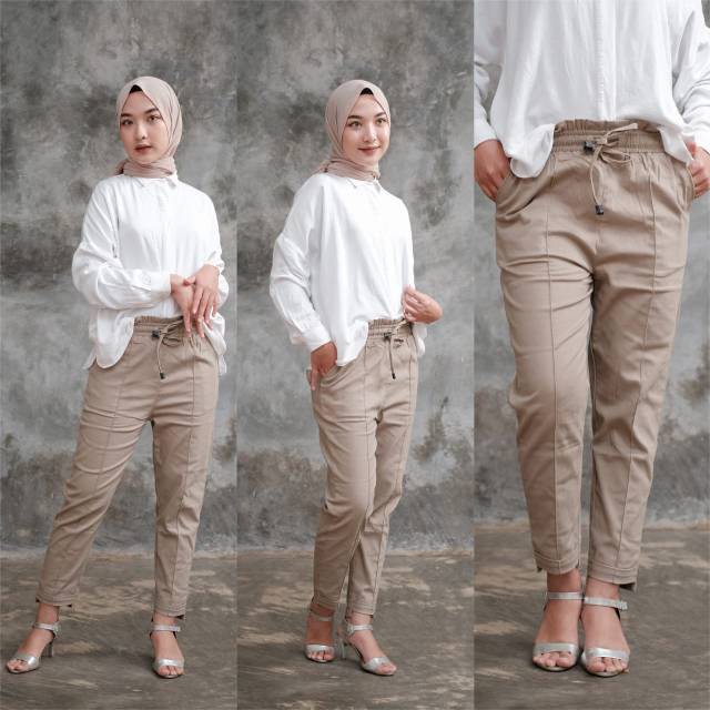 celana panjang wanita katun Stretch BAGGY PANTS TULANG TEBAL Simple me