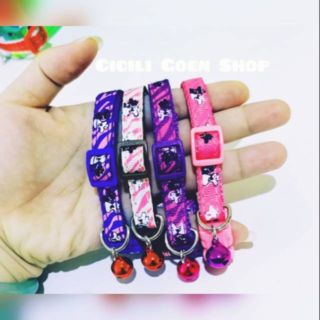 Kalung motif karater kucing cat dg lonceng aksesoris collar anjing kelinci murah simpel cantik