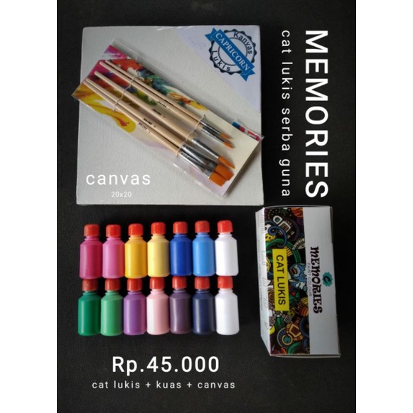 

Cat Lukis Paket Lengkap, Cat Lukis Memories, Paket Kuas dan Kanvas, Cat Acrylic