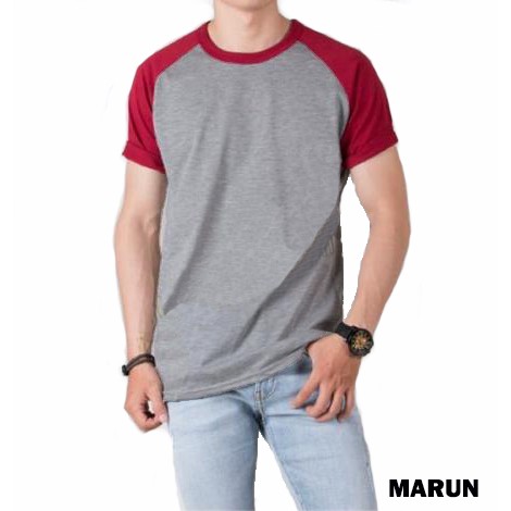 Kaos Raglan Pria Lengan Pendek | Abu-abu Misty M71