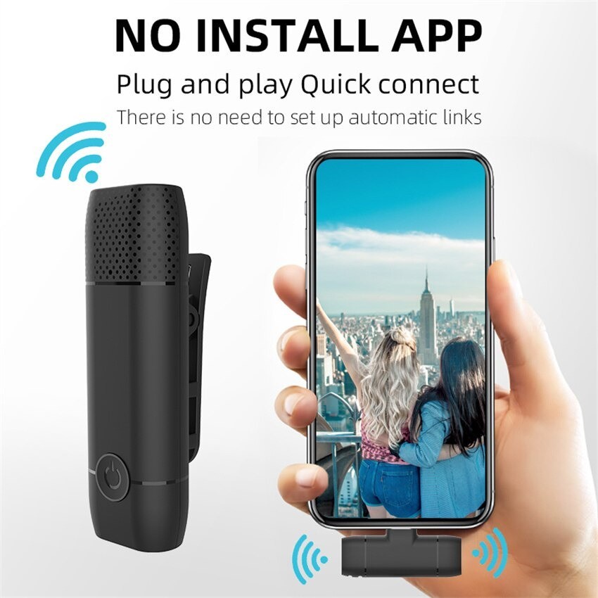 MIC-016 Wireless Lavalier Mini Microphone Lapel Mic Clip-On Portable Iphone Android Type-C Audio Video Recording live Podcast Youtube Zoom