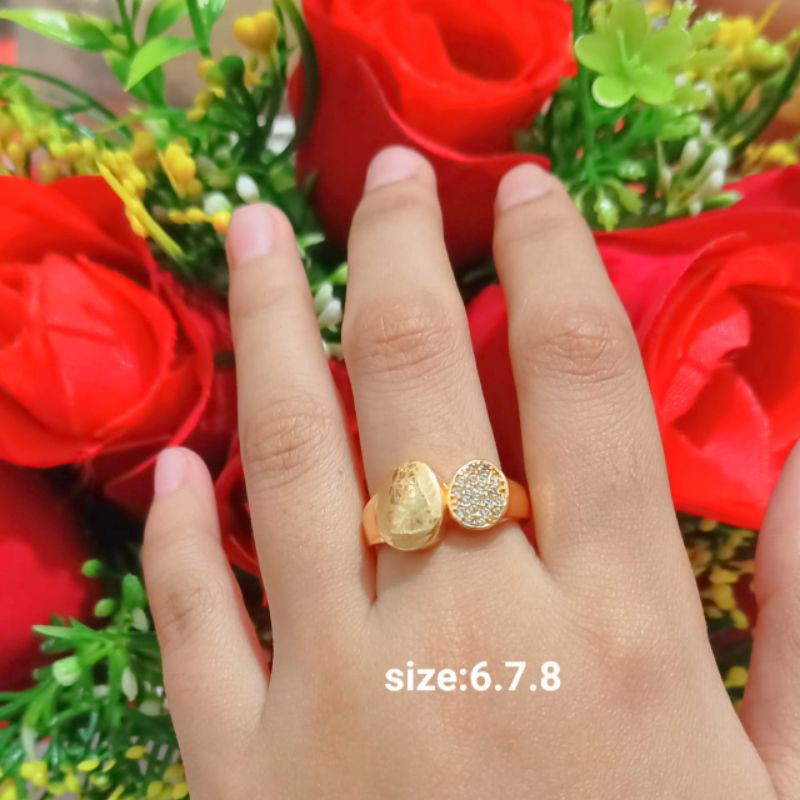 Cincin Dewasa Permata Zircon Gold Perhiasan Wanita Limited edition (COD)