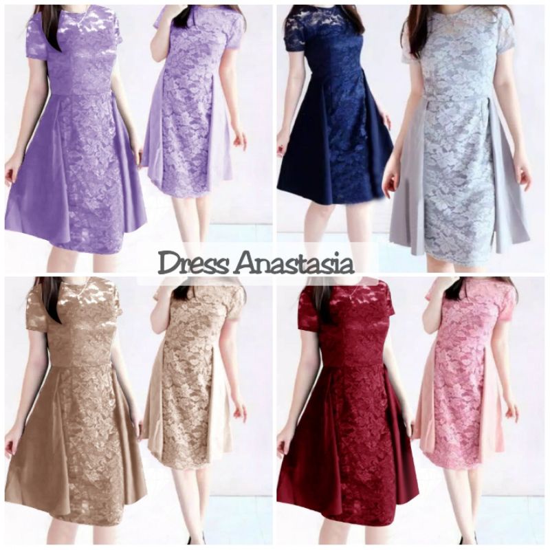 DRESS BRUKAT ANASTASIA Baju Wanita Dress Mini Remaja Anggun Cantik Pesta Acara Natal Kondangan Menar