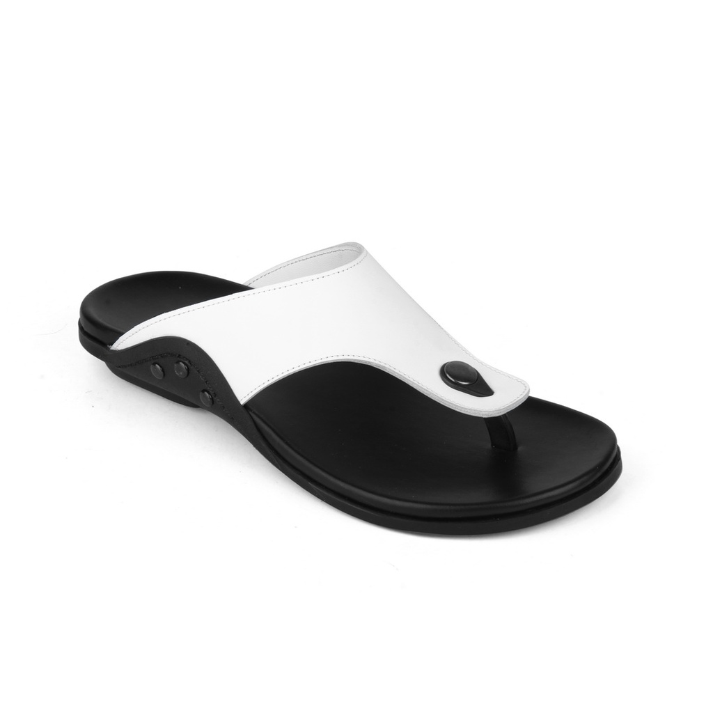 Sandal Pria ROMENACO LCL04 White Black Upper Kulit asli warna Putih hitam